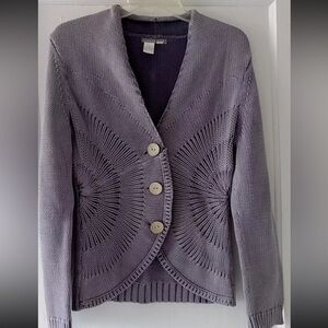 Isabella Bird Womens Lavender Gray Button Front Knit Cardigan Sweater Sz S